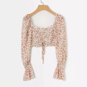 CLEARANCE Floral Smocked Chiffon Off Shoulder Crop Top